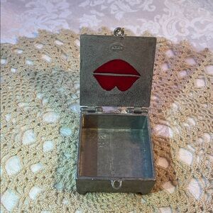 Vintage “My Lips are sealed” Silver & Red Lip-Shaped trinket box.